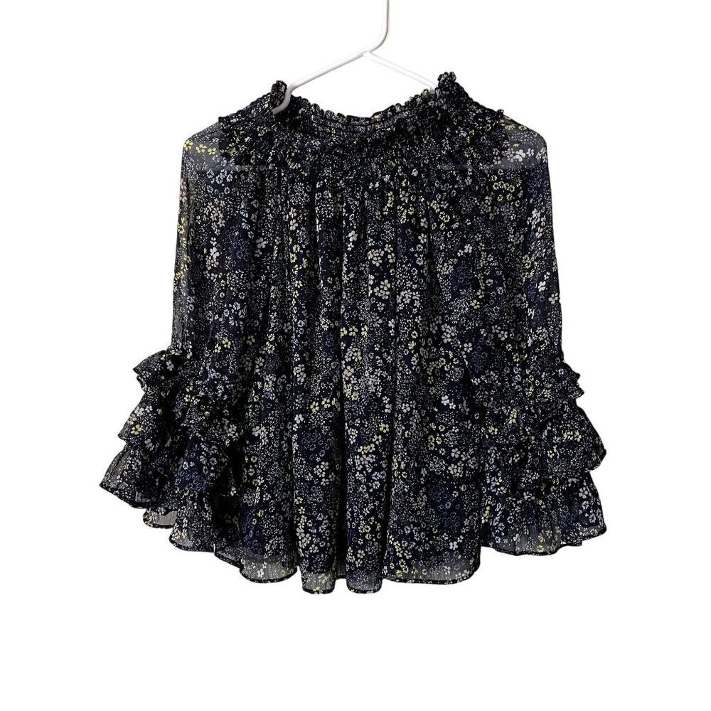 Coco Blanco frilled sheer lined lightweight floral long sleeved blouse